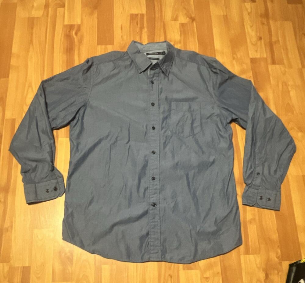Nautica Classic Fit Men's L Blue Solid Woven Cotton Pocket Long Sleeve Shirt